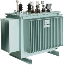 A large electrical transformer with multiple insulators and connectors on top.