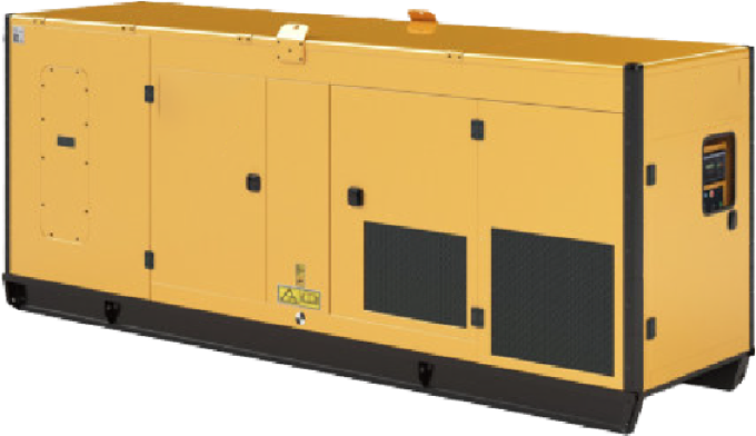 Yellow industrial generator with black accents and multiple access panels.