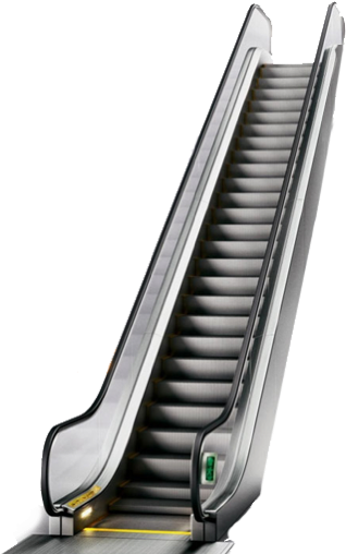 A modern escalator with a sleek design, shown in an upward position.
