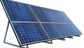 Three solar panels mounted on a metal frame.