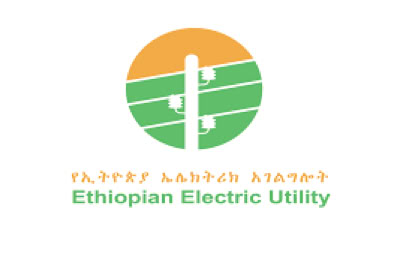 Logo of Ethiopian Electric Utility with a stylized power line in a circle, featuring orange and green colors.