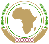 Emblem featuring a gold map of Africa surrounded by green and gold circular designs with laurel leaves.